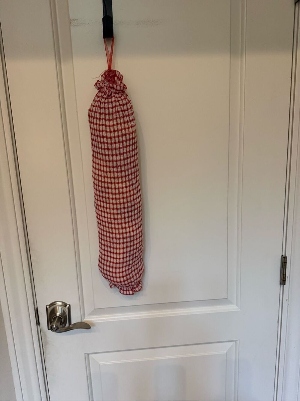 Handmade Plastic bag holder-Red white checks